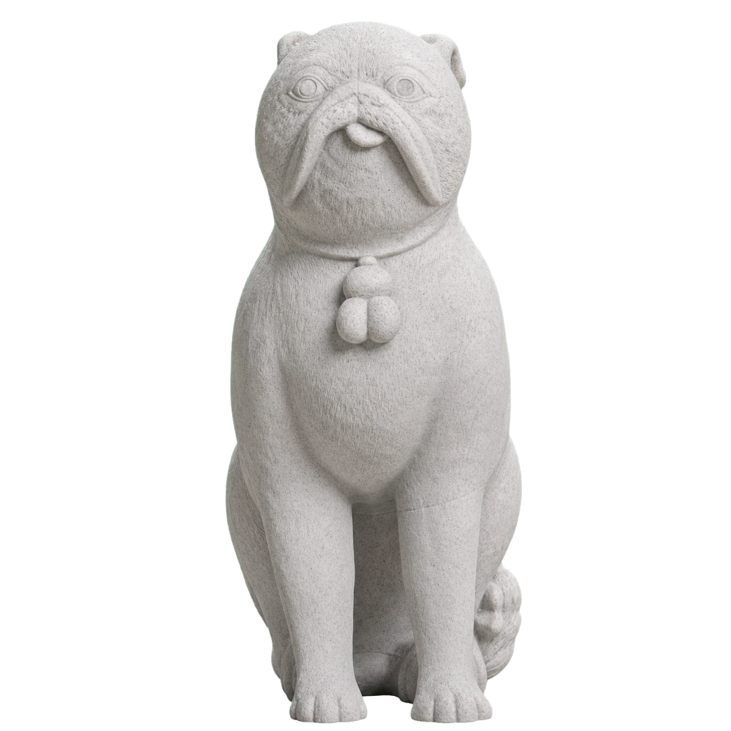 Chinese Porcelain Pug Dog B (One of a Pair) Marble Stone collectible bust