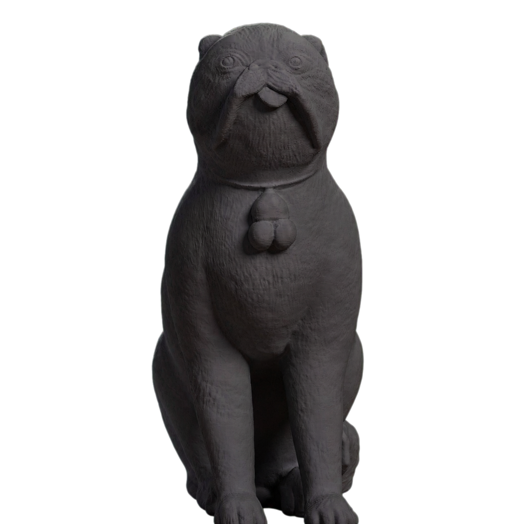 Chinese Porcelain Pug Dog A (One of a Pair) Charcoal Black collectible bust