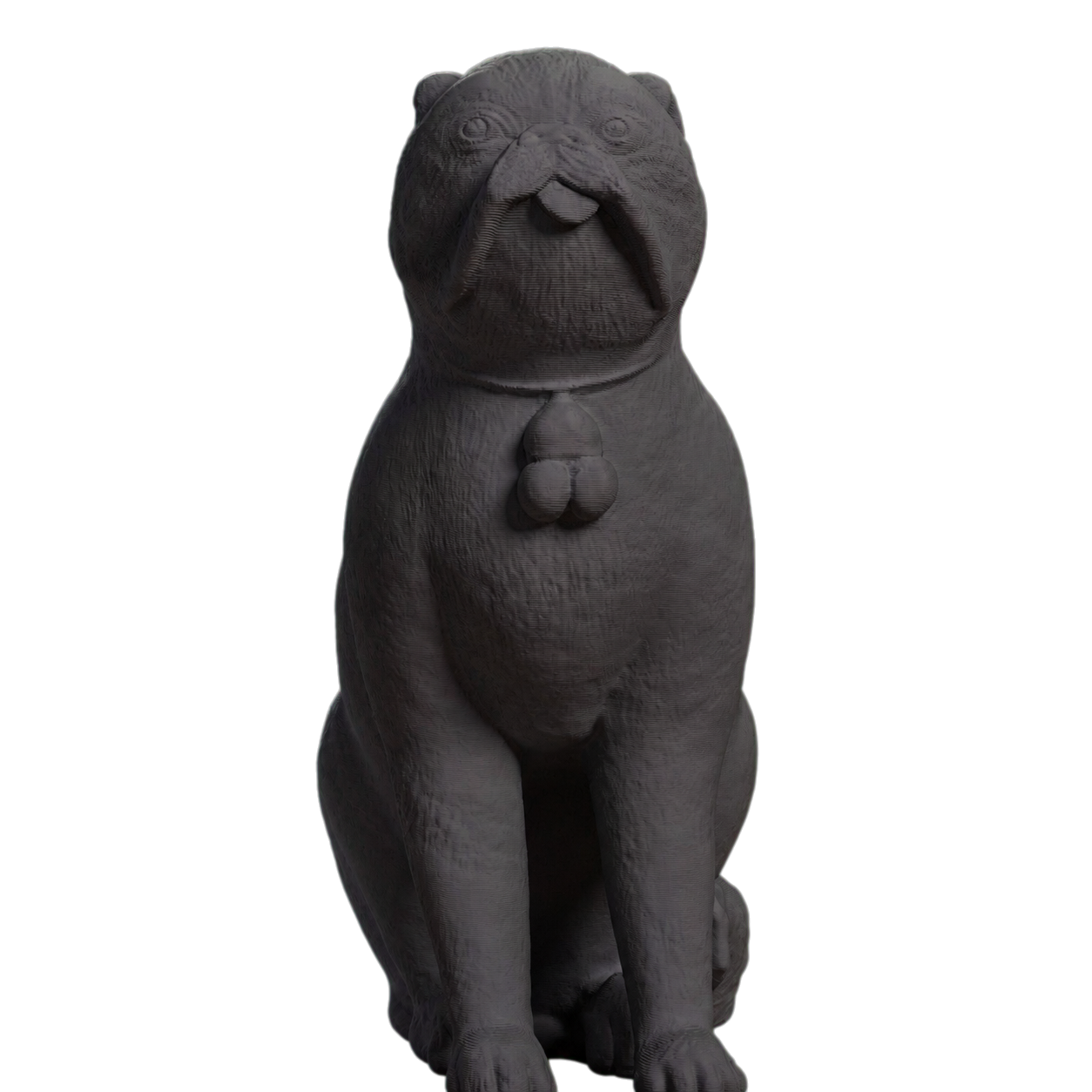 Chinese Porcelain Pug Dog A (One of a Pair) Charcoal Black collectible bust