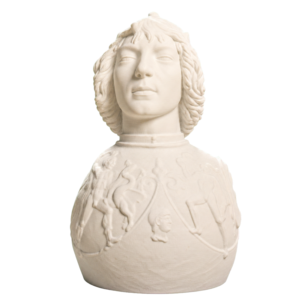 Helmet-clad man and chest harness with relief Ivory White collectible bust