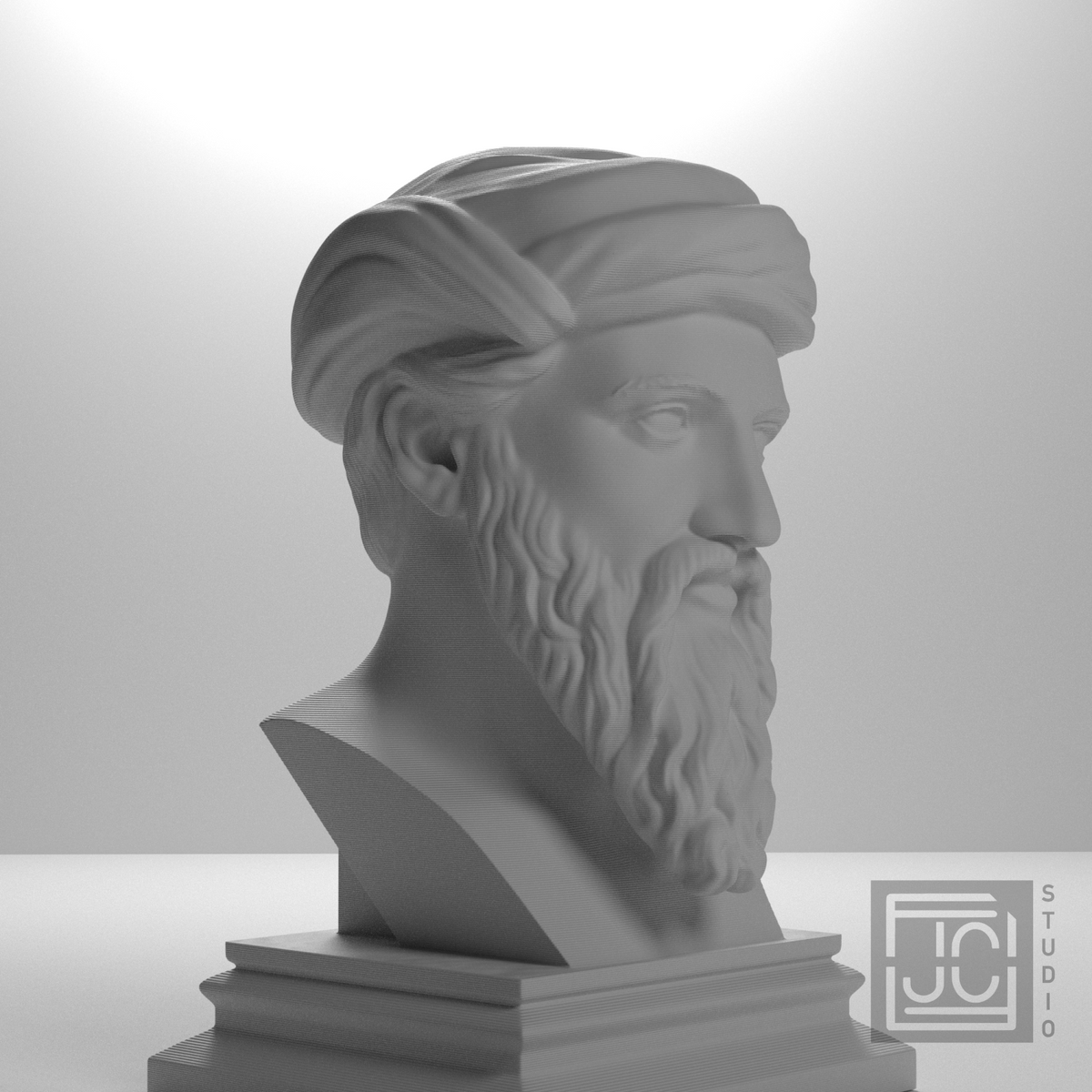 Pythagoras bust, angled right studio view