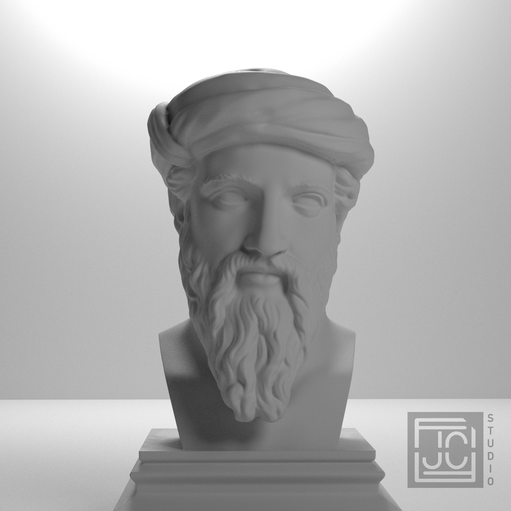 Pythagoras bust, front studio view