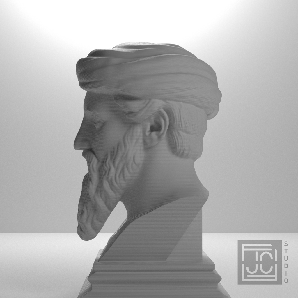 Pythagoras bust, left studio view