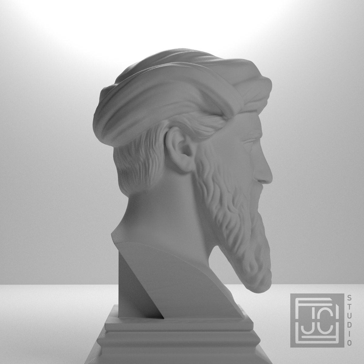 Pythagoras bust, right studio view