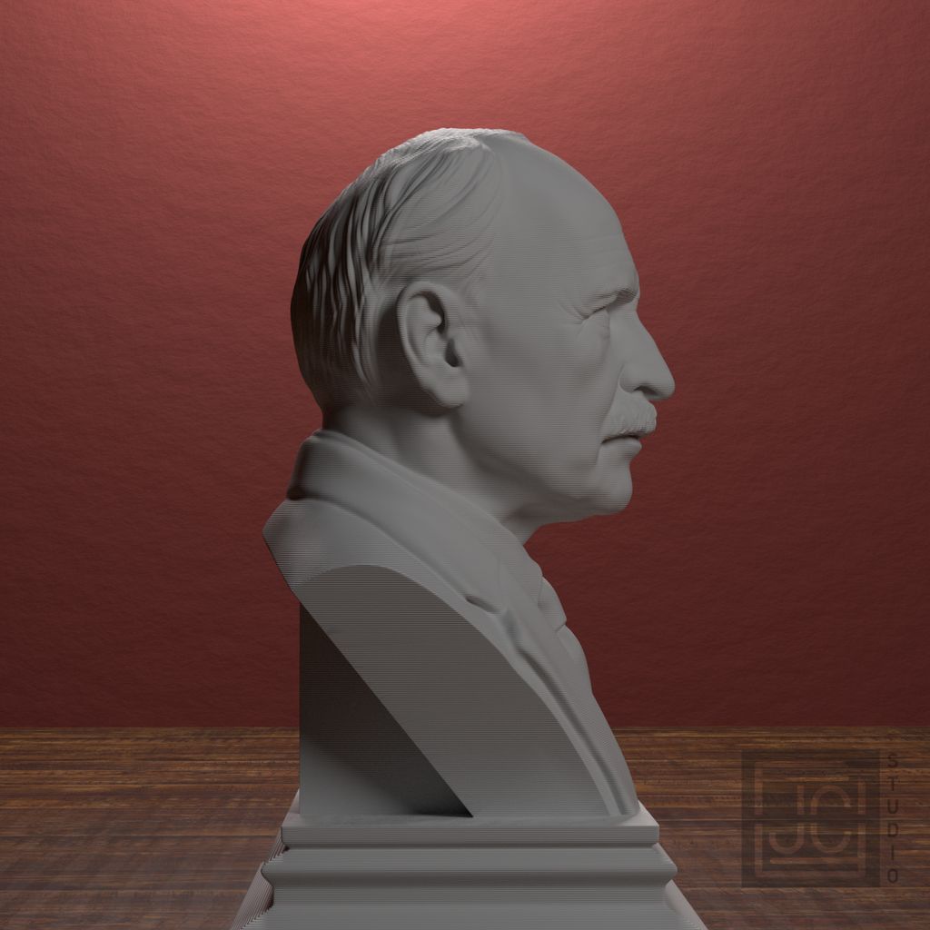 Carl Jung bust right profile in library scene