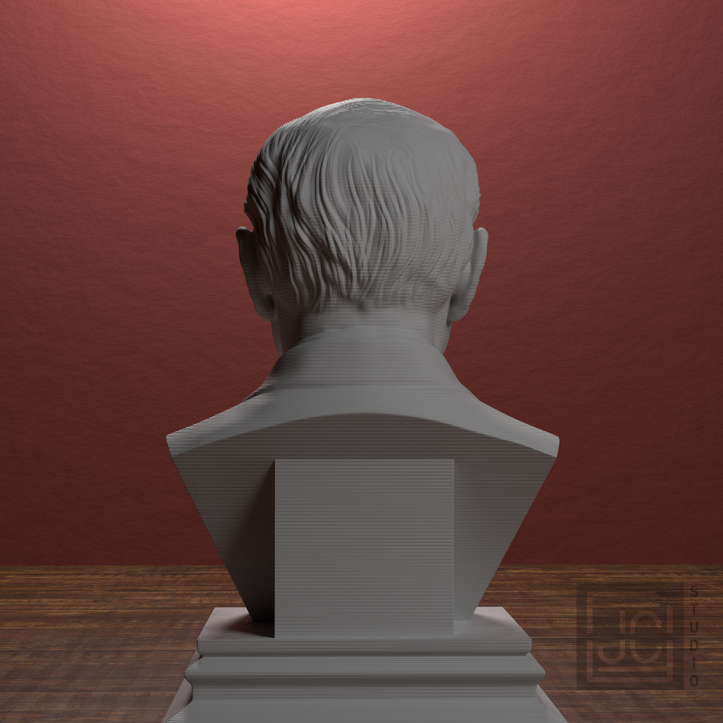 Carl Jung bust rear view in library scene