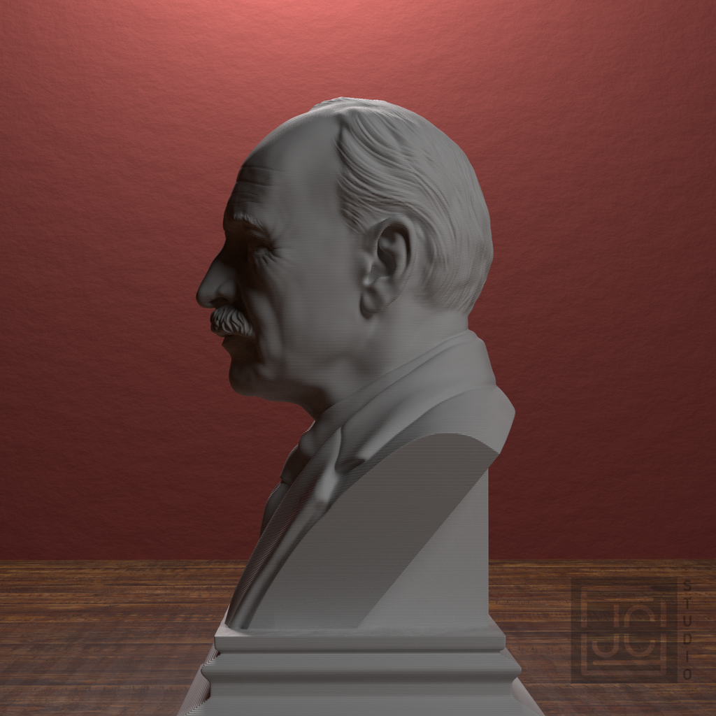 Carl Jung bust left profile in library scene