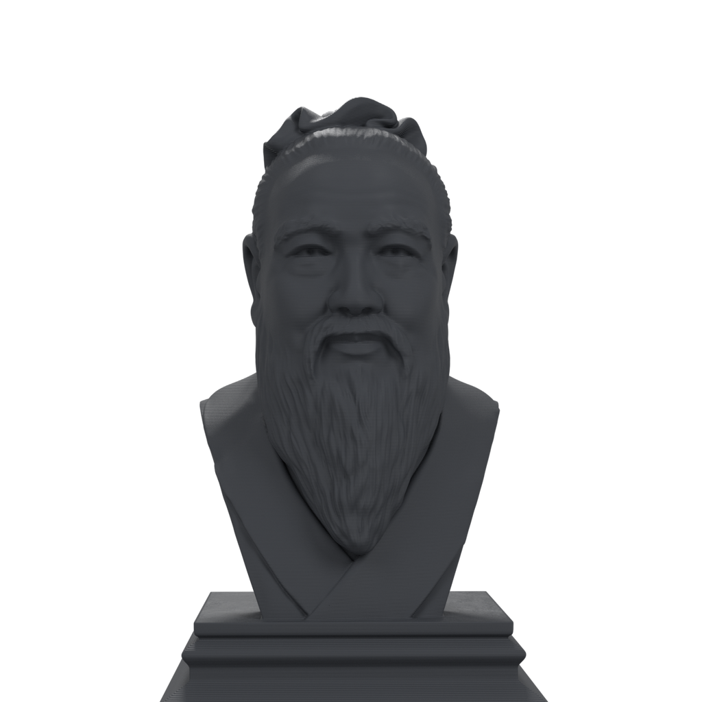 Confucius bust, charcoal black view