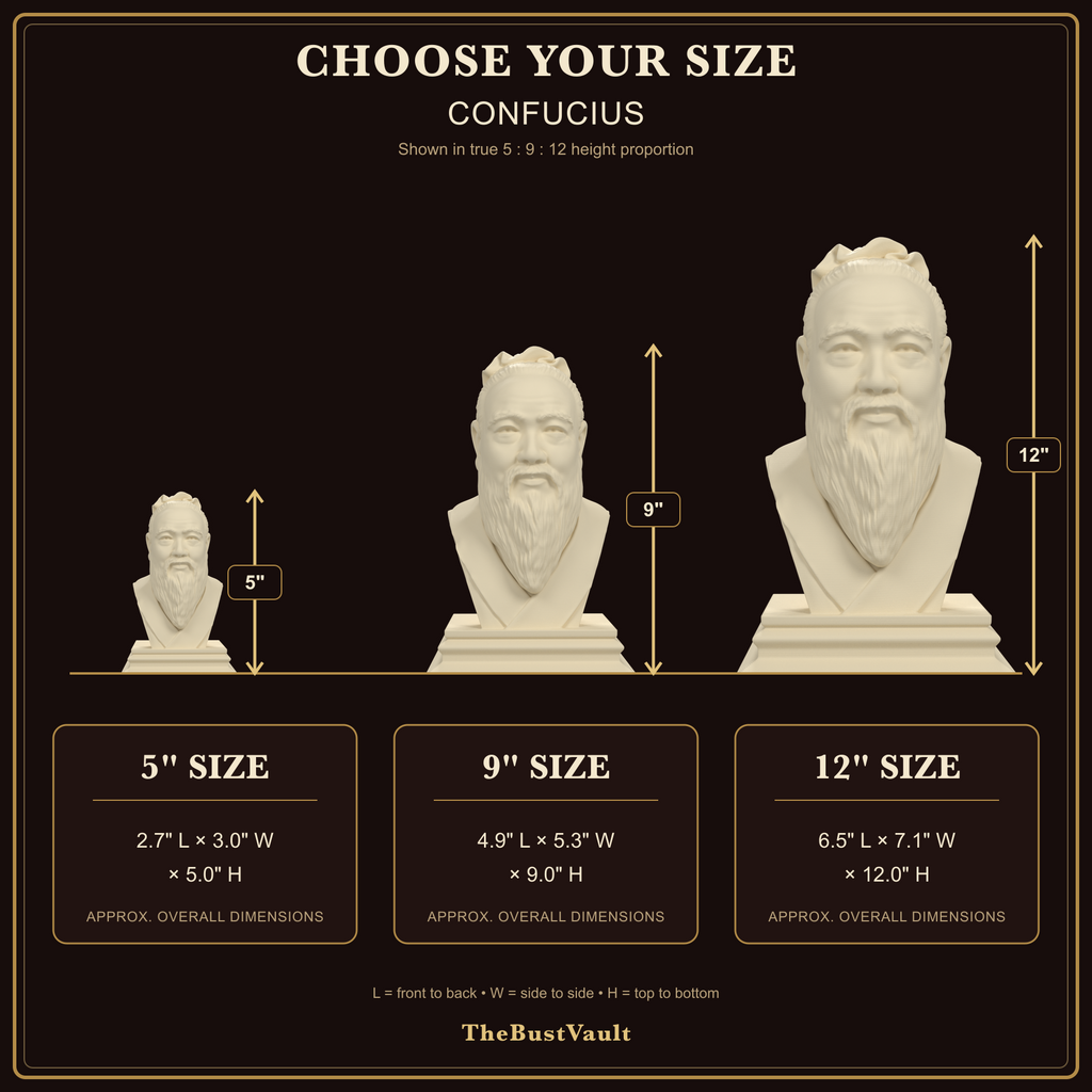 Confucius bust, size guide view