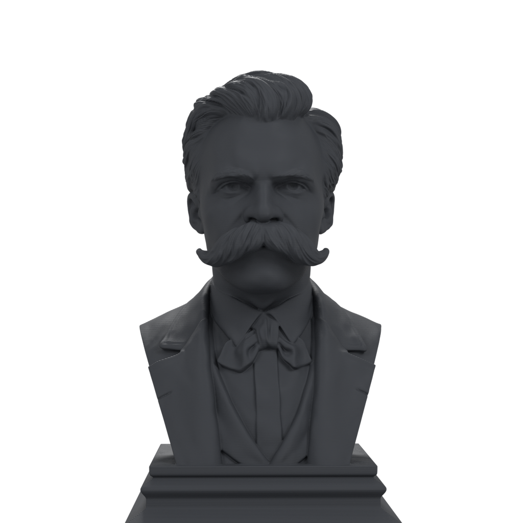 Friedrich Nietzsche bust, charcoal black view