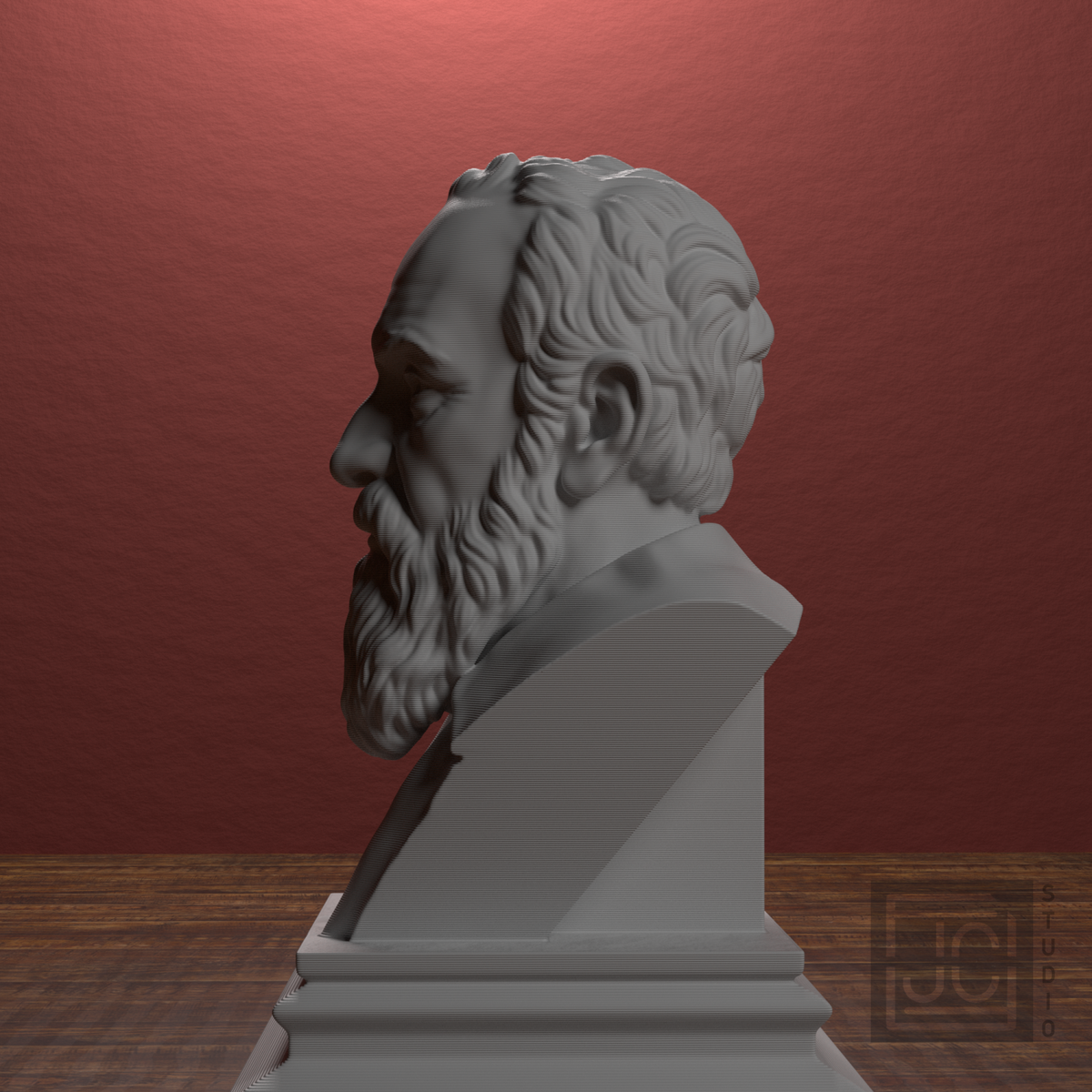 Galileo Galilei bust, library left view