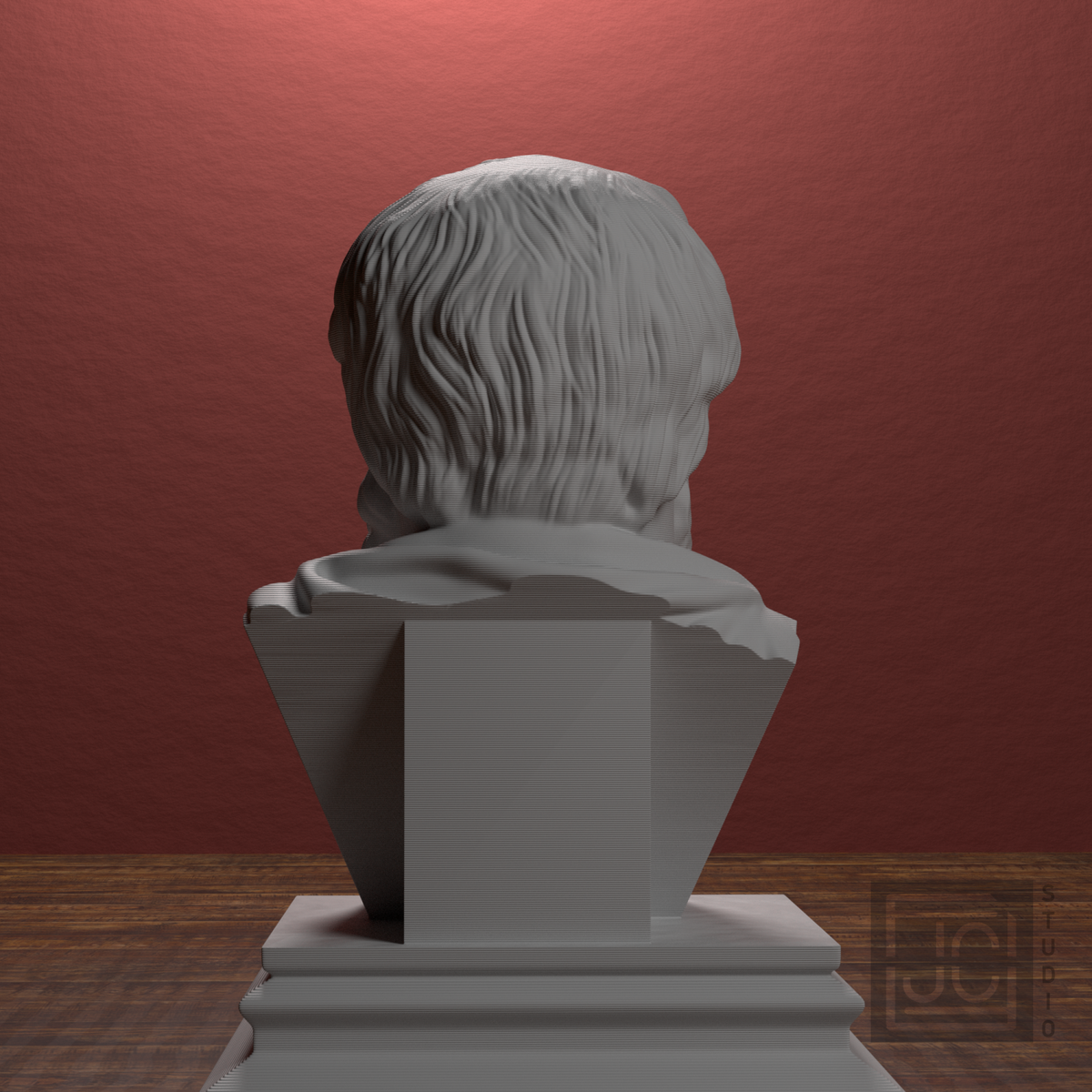 Heraclitus bust, library back view