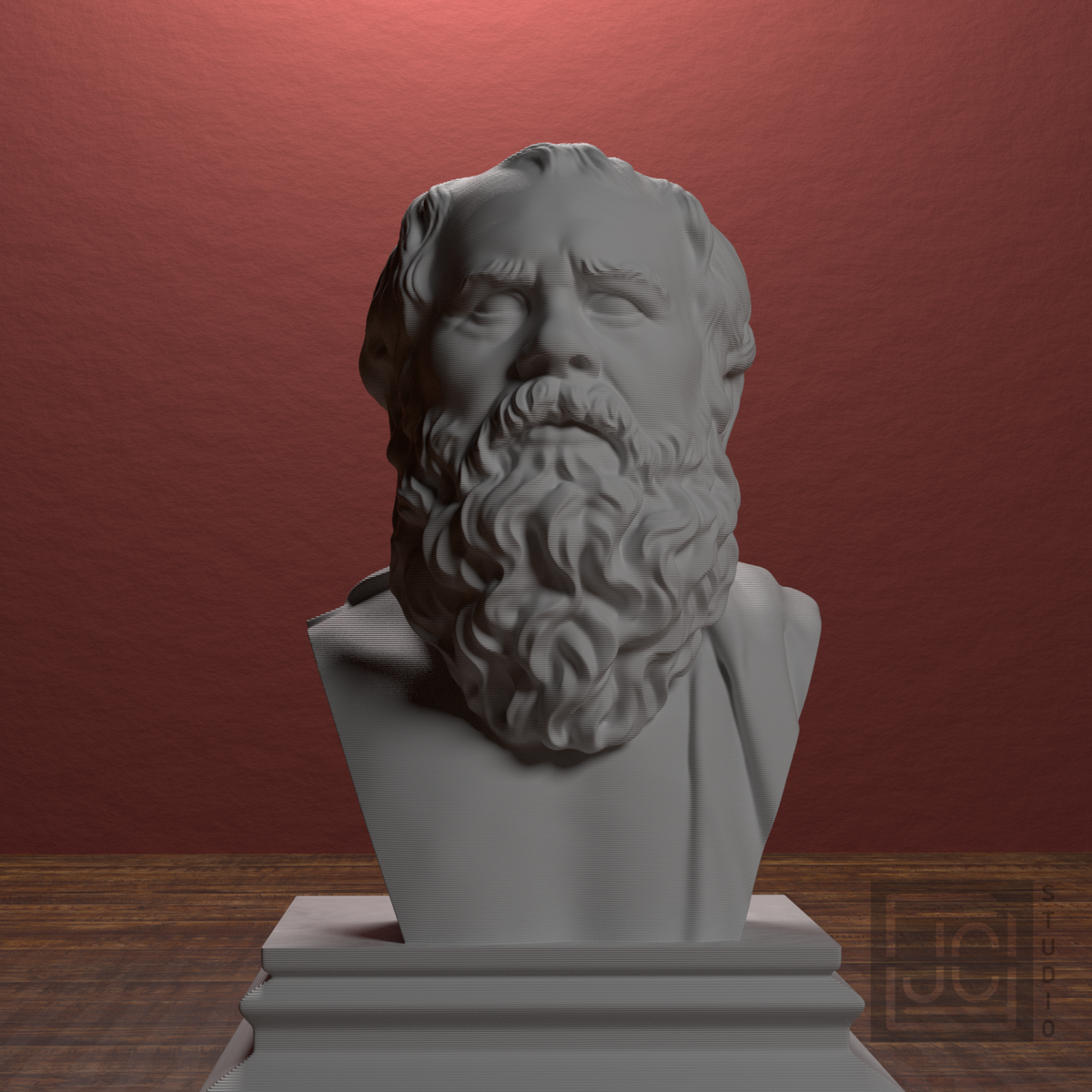 Heraclitus bust, library front view