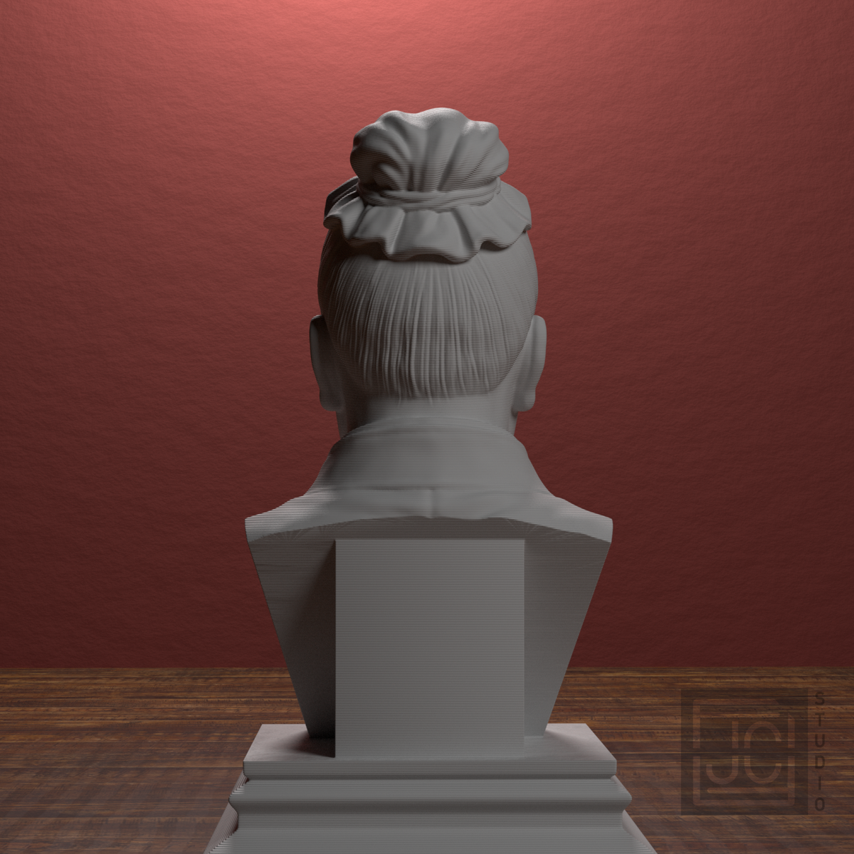 Sun Tzu bust, library back view
