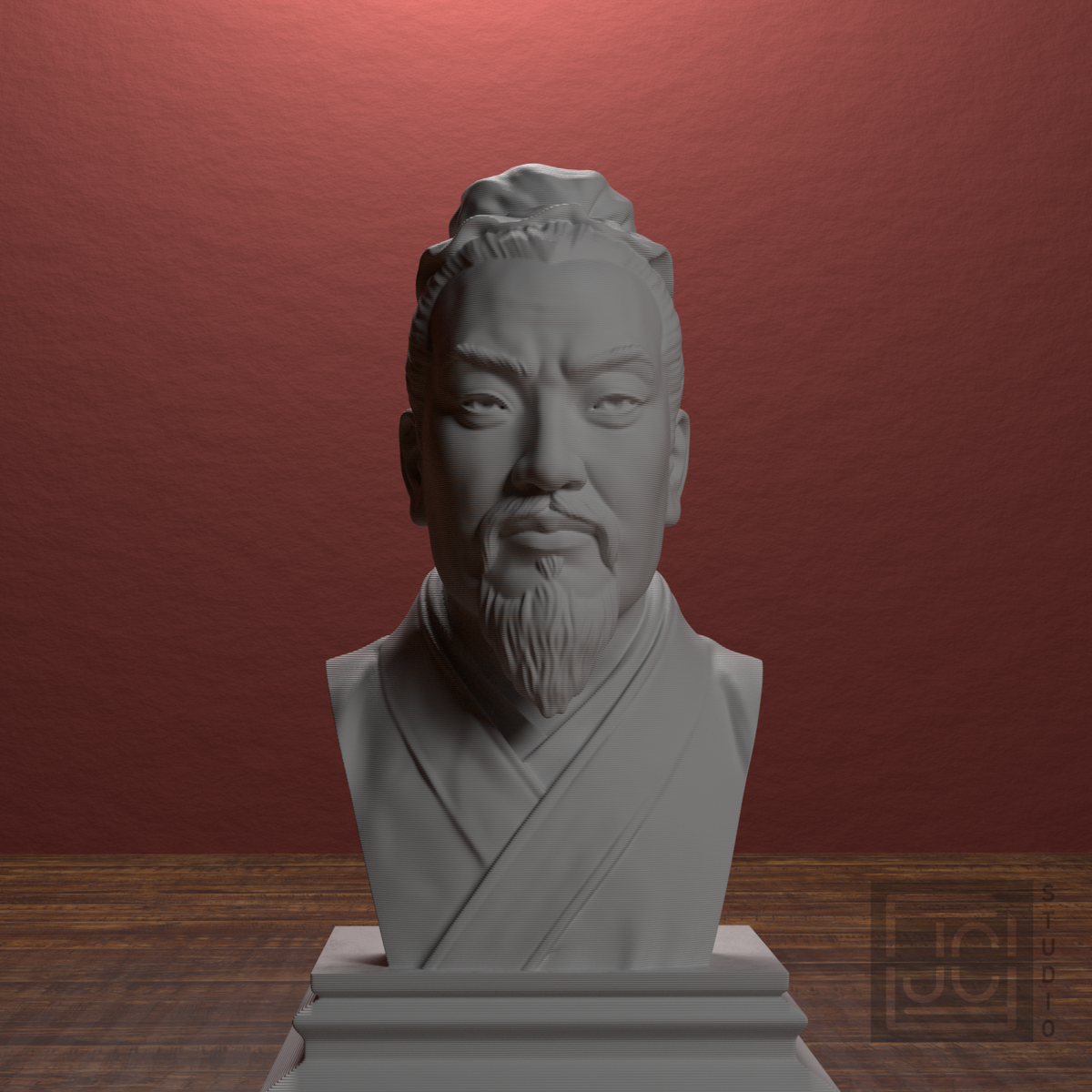Sun Tzu bust, library front view