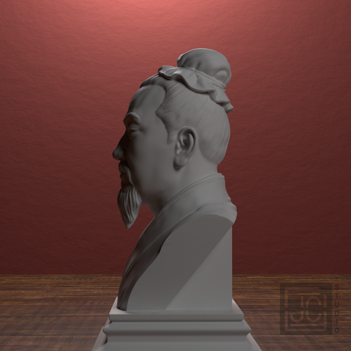 Sun Tzu bust, library left view