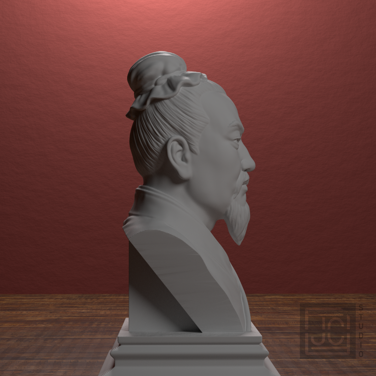 Sun Tzu bust, library right view