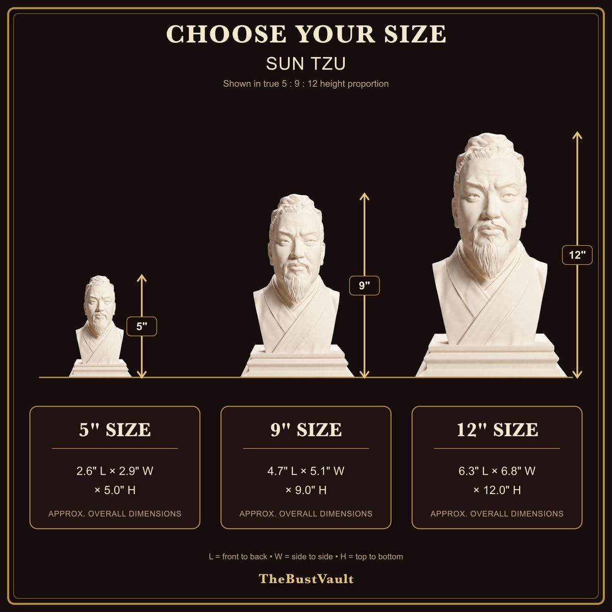 Sun Tzu bust, size guide view
