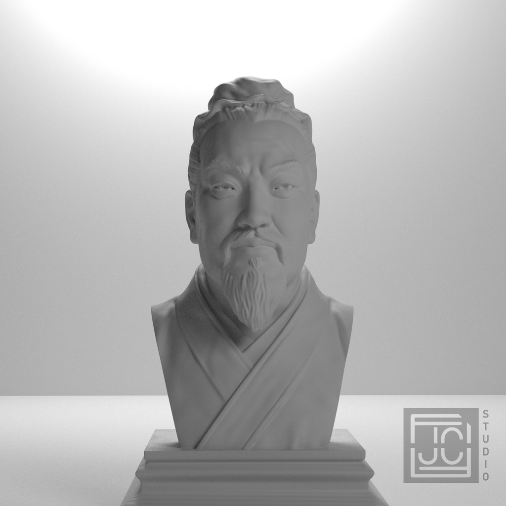 Sun Tzu bust, studio front view