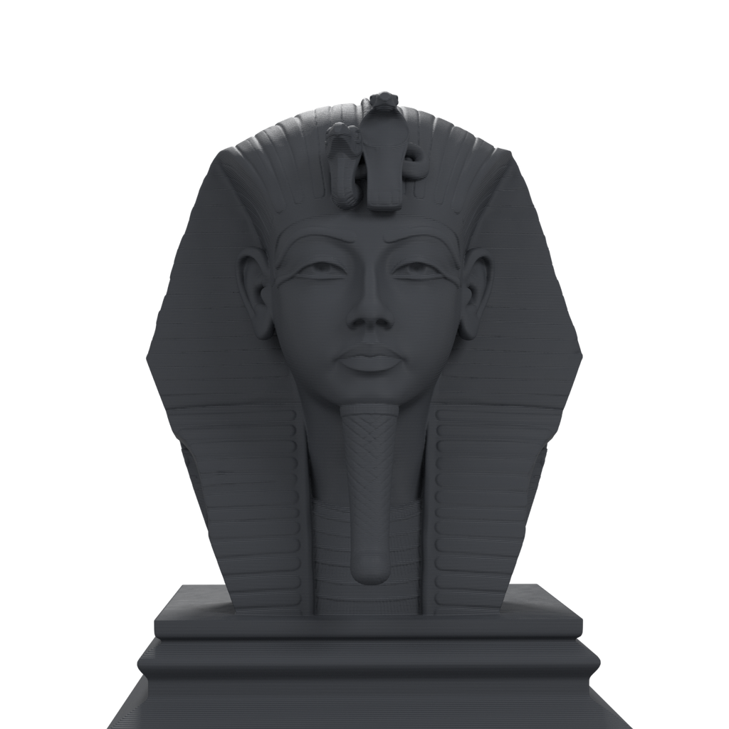 Tutankhamun bust, charcoal black view