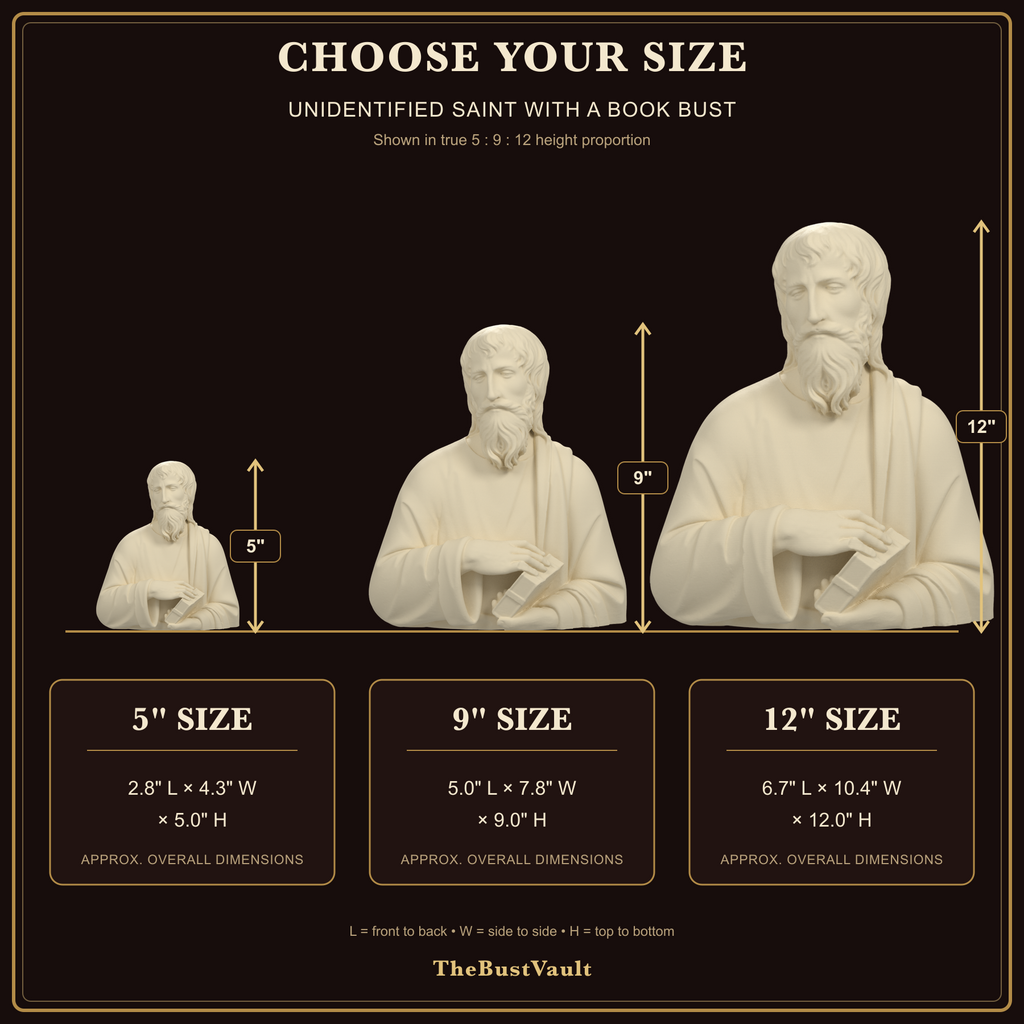 Unidentified saint with book bust size guide