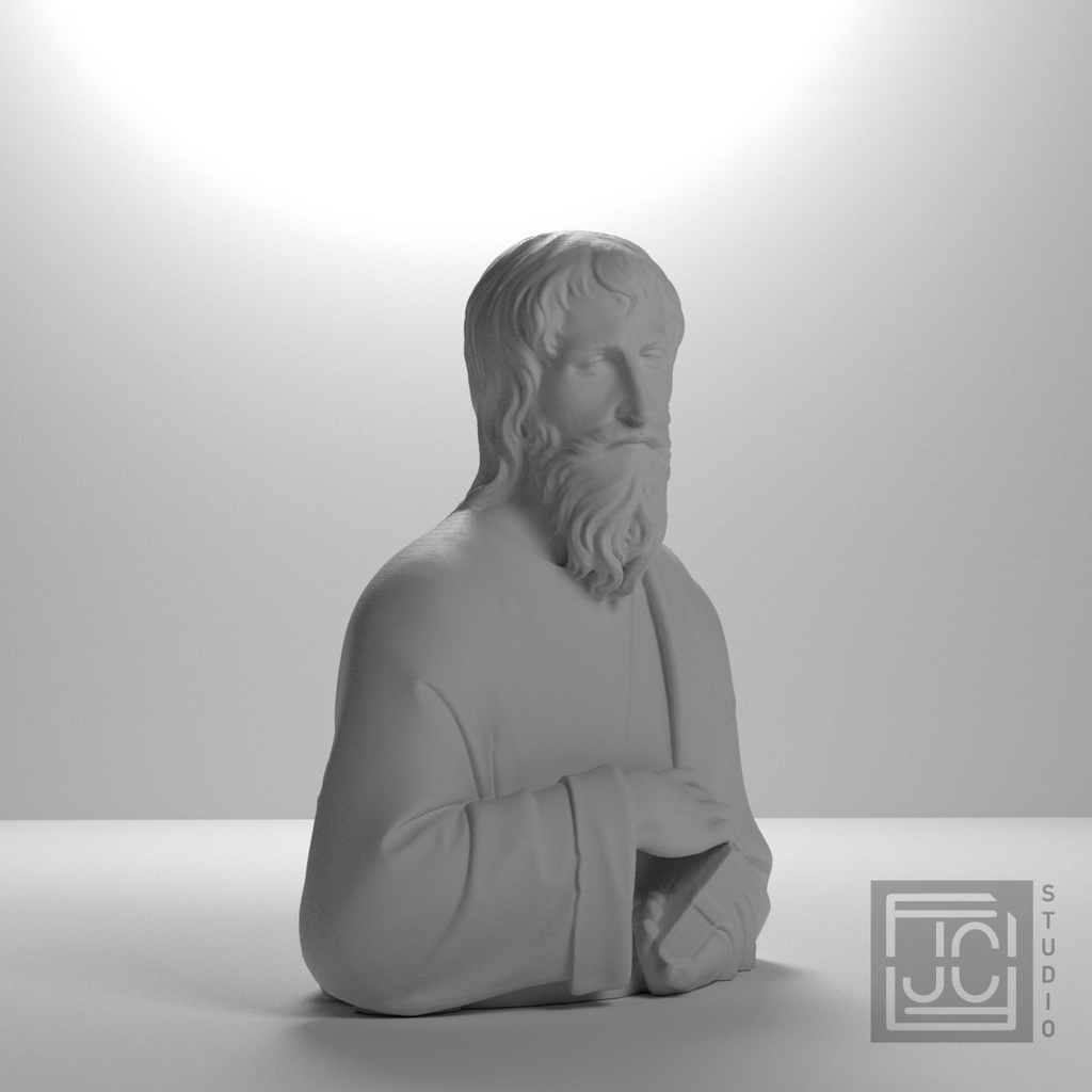 Unidentified saint with book bust, 45 degree studio view