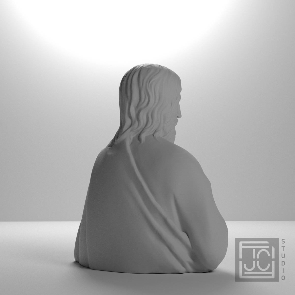 Unidentified saint with book bust, rear three quarter studio view