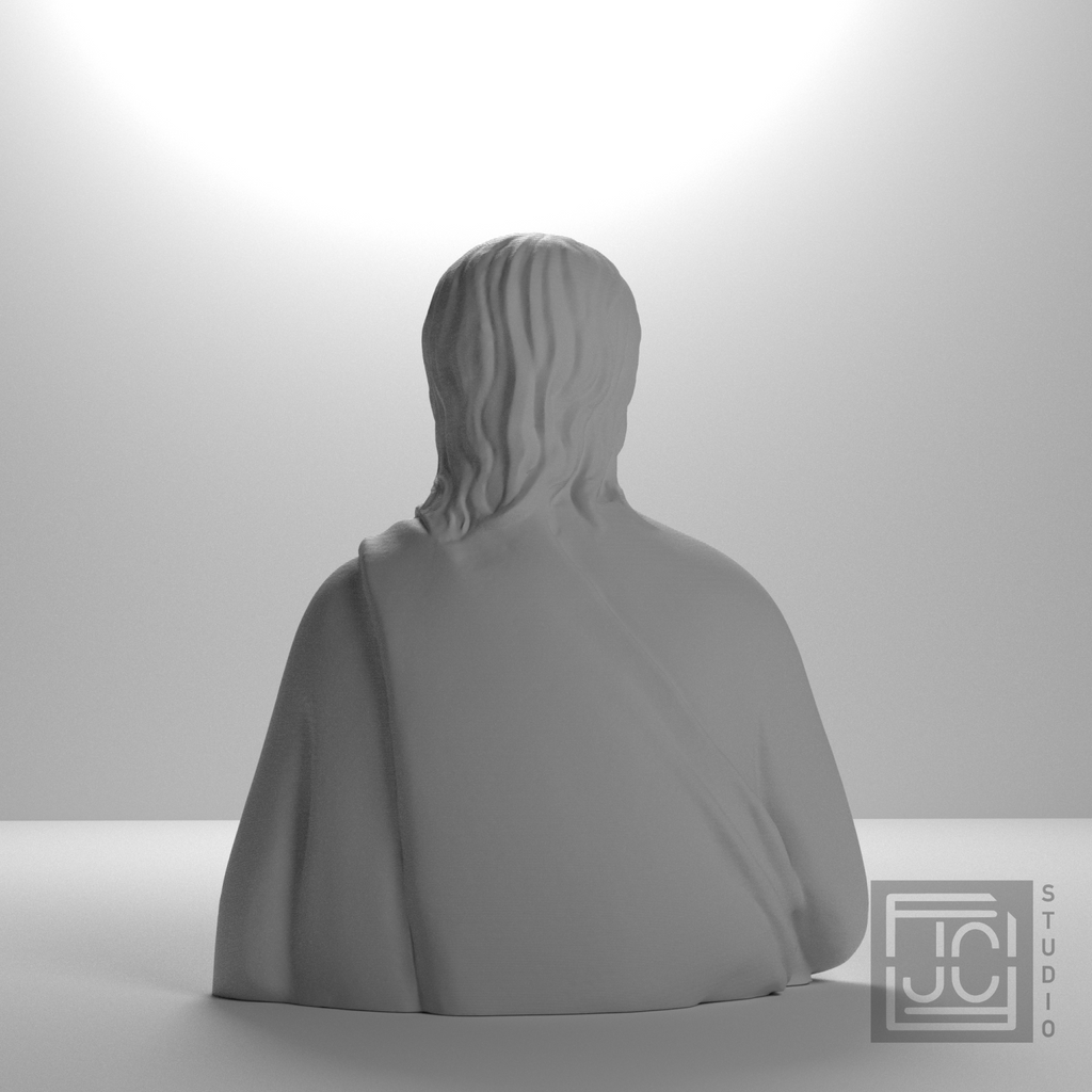 Unidentified saint with book bust, back studio view