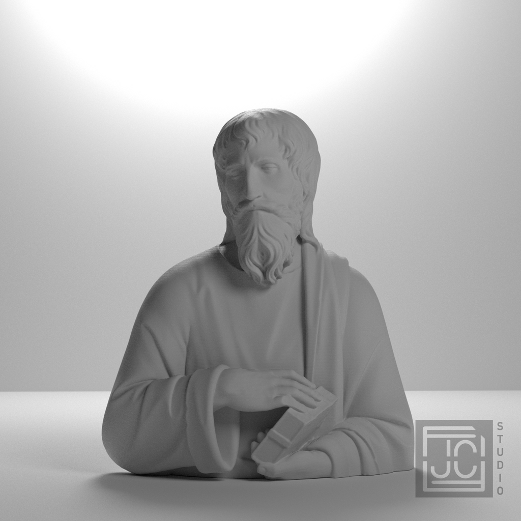 Unidentified saint with book bust, front studio view