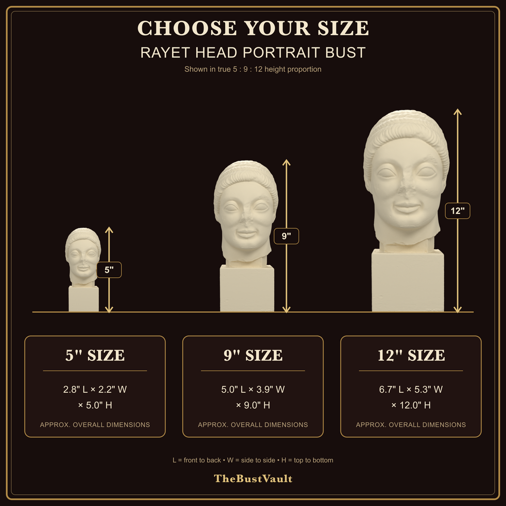Rayet Head bust size guide for 5, 9 and 12 inch heights