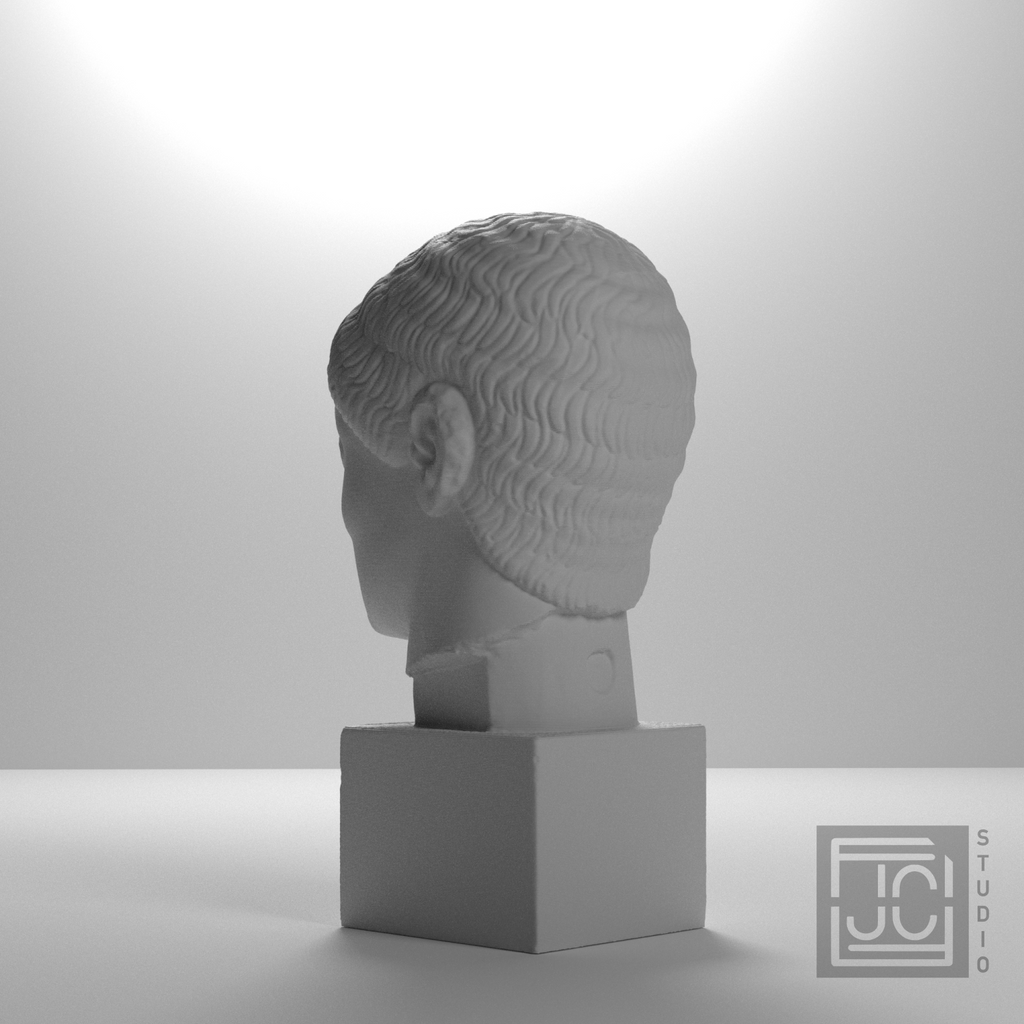Rayet Head bust, studio left rear three quarter view