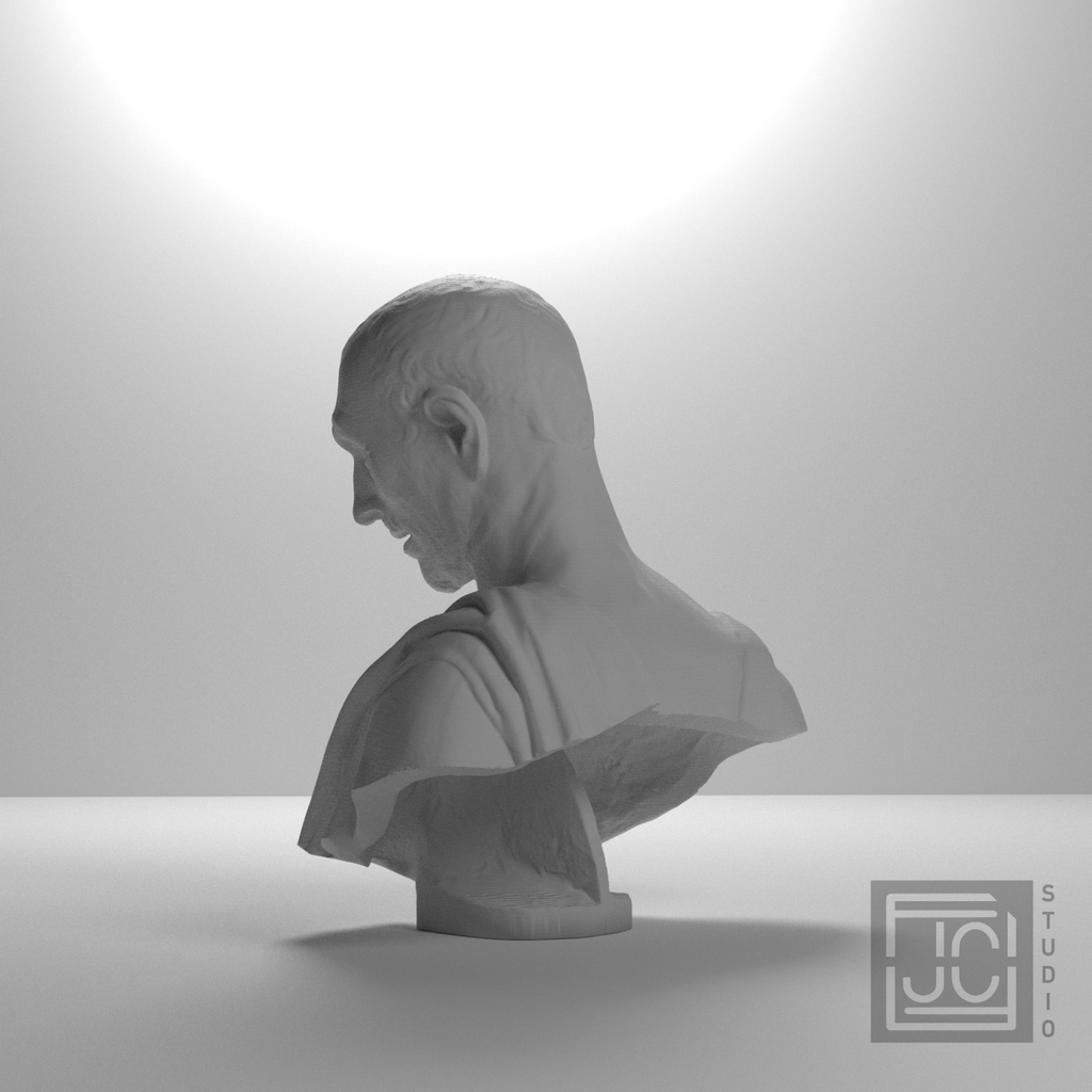 Il Zucchone prophet bust, left rear studio view