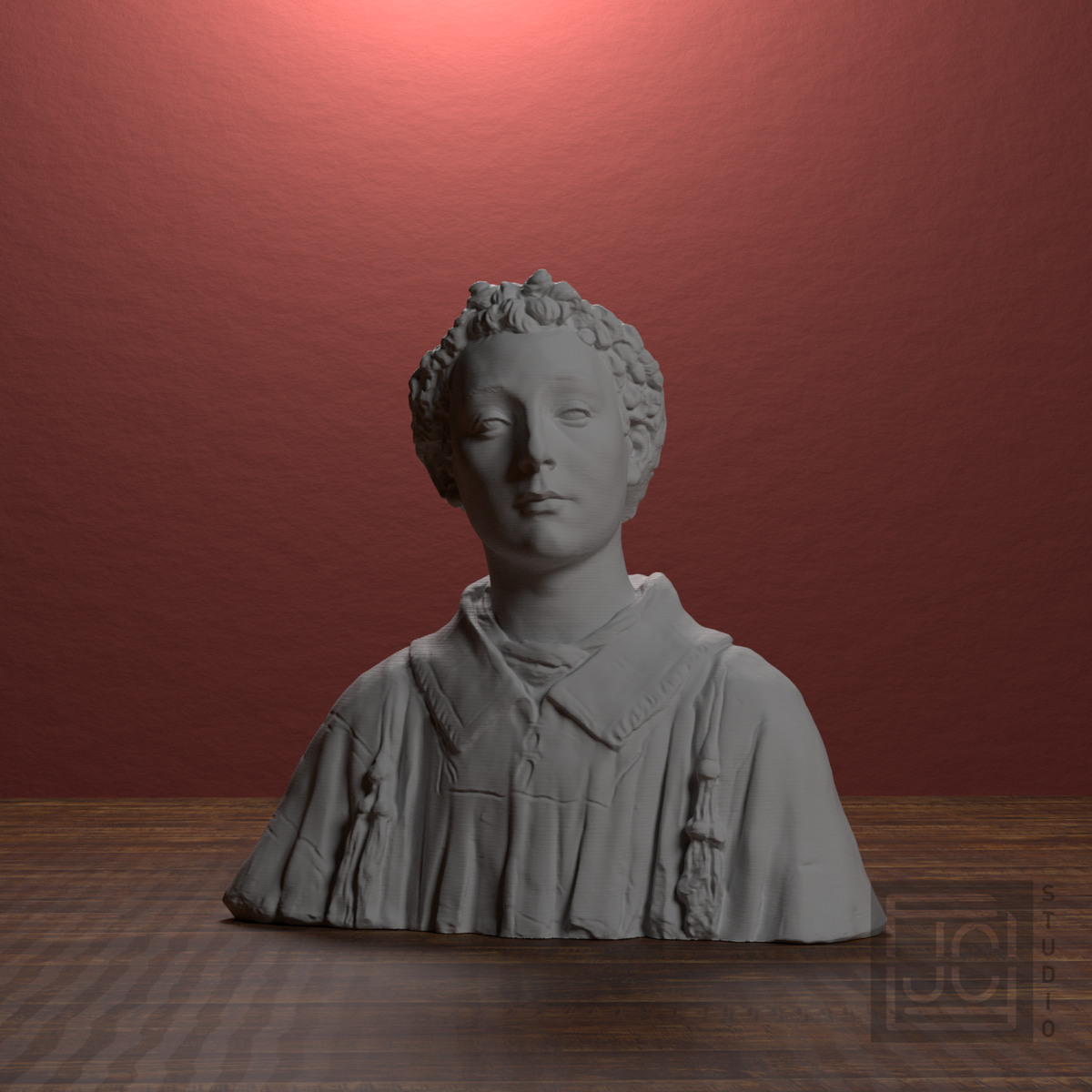 Young Cleric bust, front three quarter view