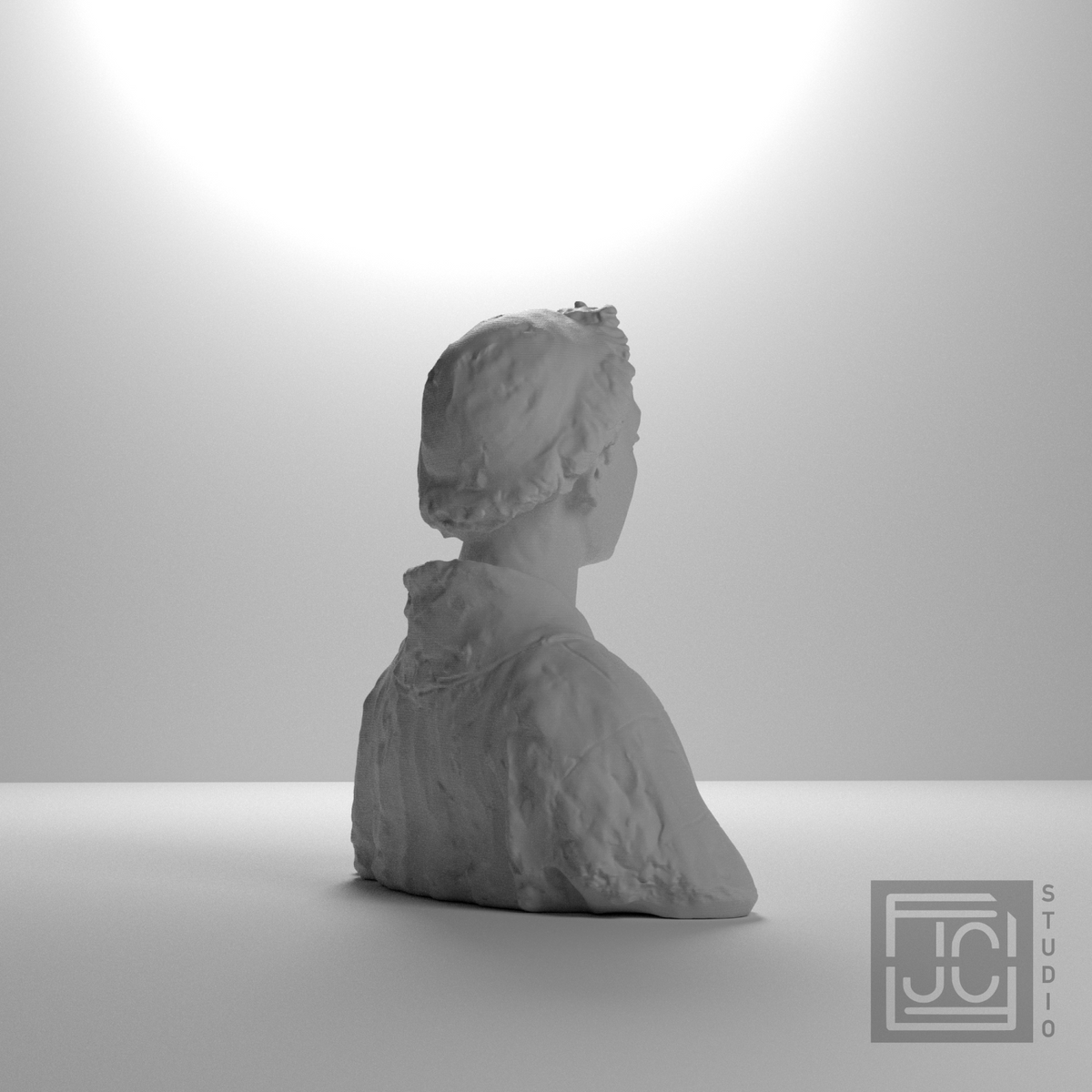 Young Cleric bust, rear three quarter studio view