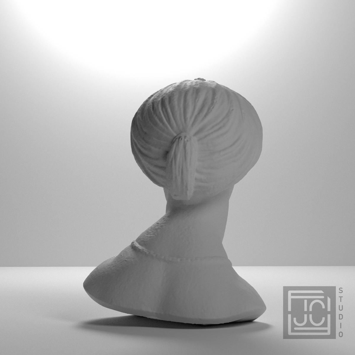 Singing Woman bust, rear three quarter studio view