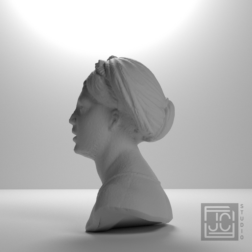 Singing Woman bust, left rear studio view