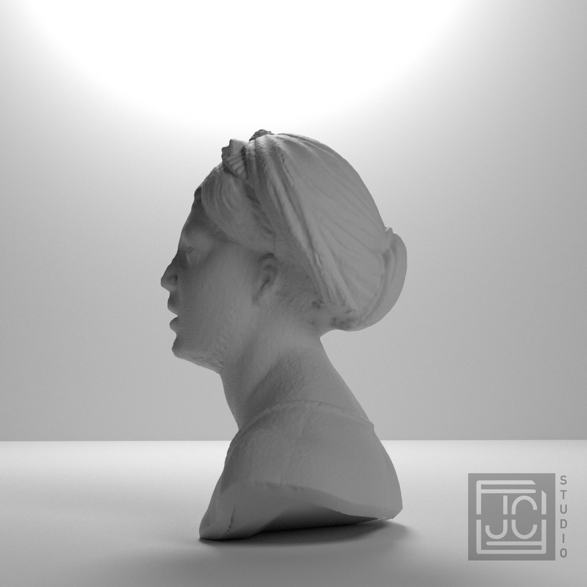 Singing Woman bust, left rear studio view