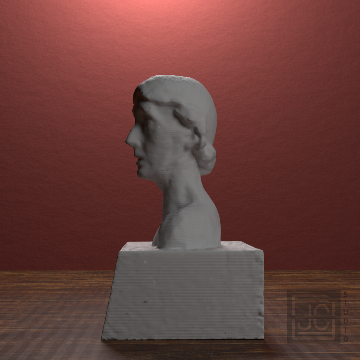 Virginia Woolf Bust after Stephen Tomlin, library 270 degree view