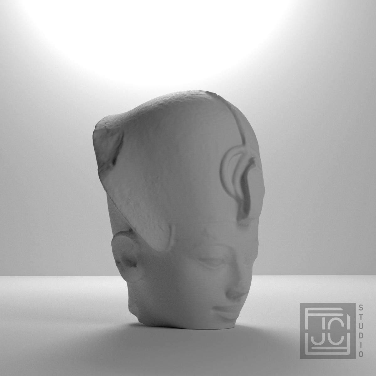 Amenhotep III Portrait Head Wearing the Blue Crown, studio 45 degree view