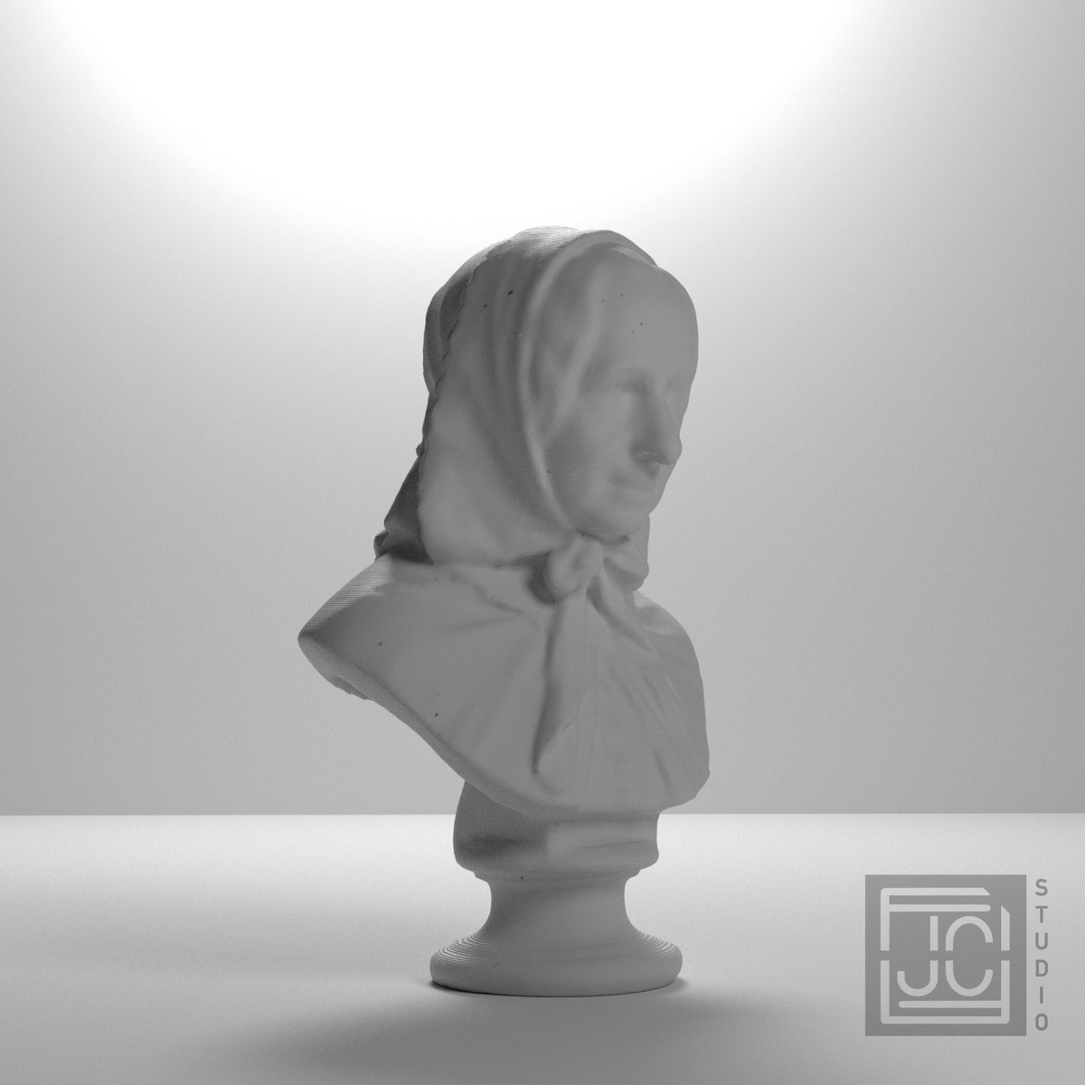 Fredrika Bremer Bust after Carl Gustaf Qvarnström, studio 45 degree view