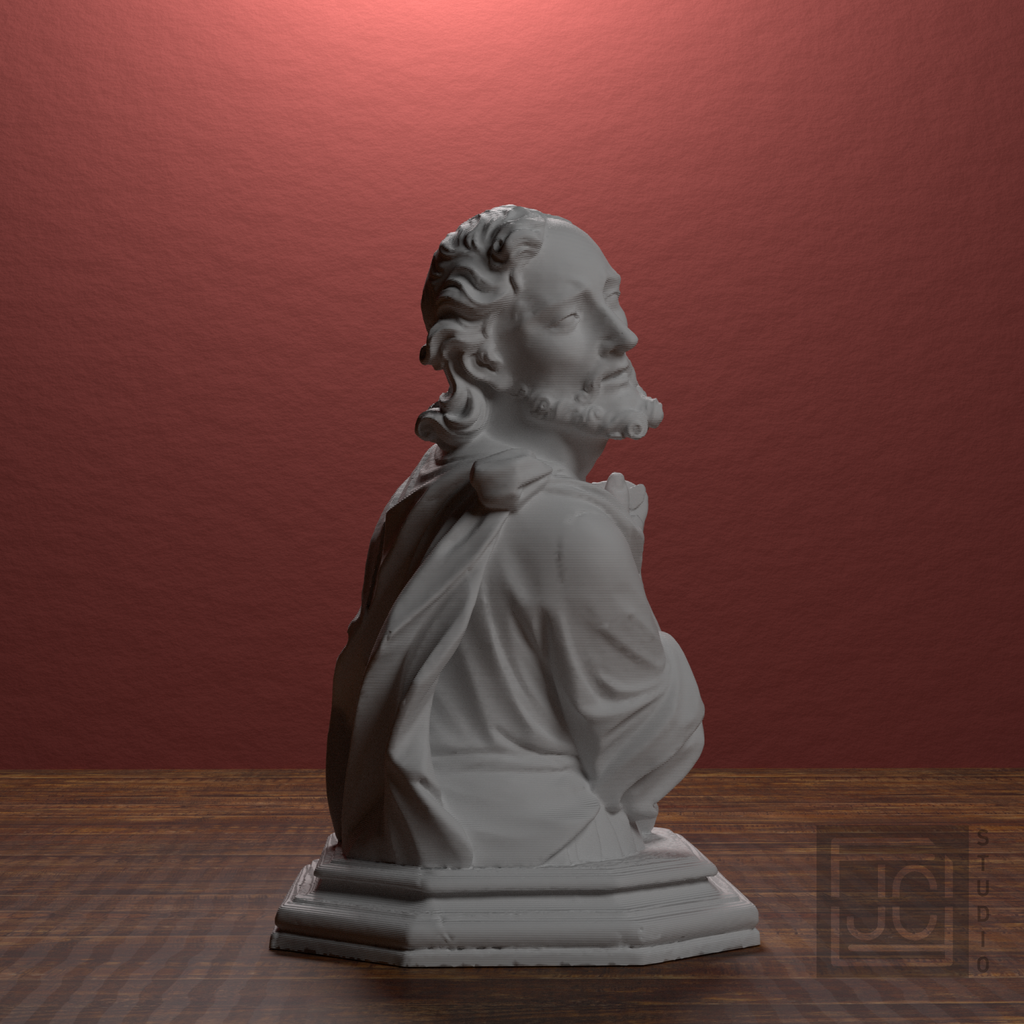 Baroque Bearded Saint Bust after Museu de Manresa, library 90 degree view