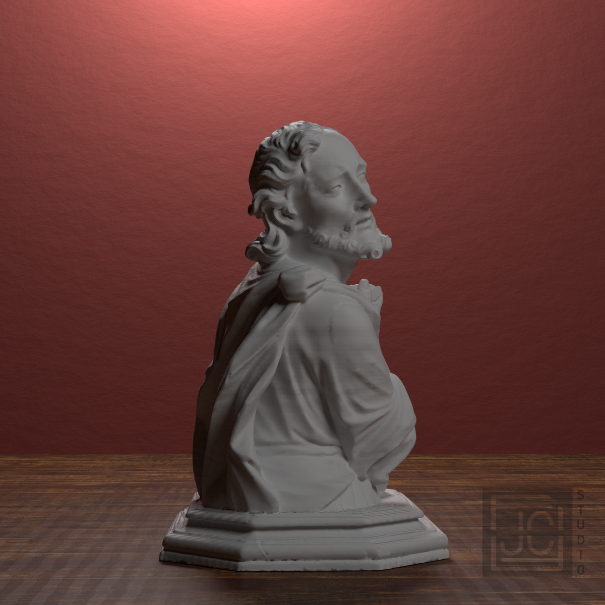Baroque Bearded Saint Bust after Museu de Manresa, library 90 degree view