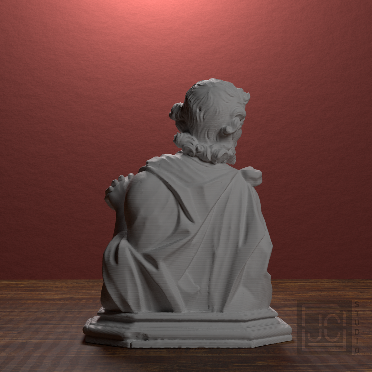 Baroque Bearded Saint Bust after Museu de Manresa, library 180 degree view