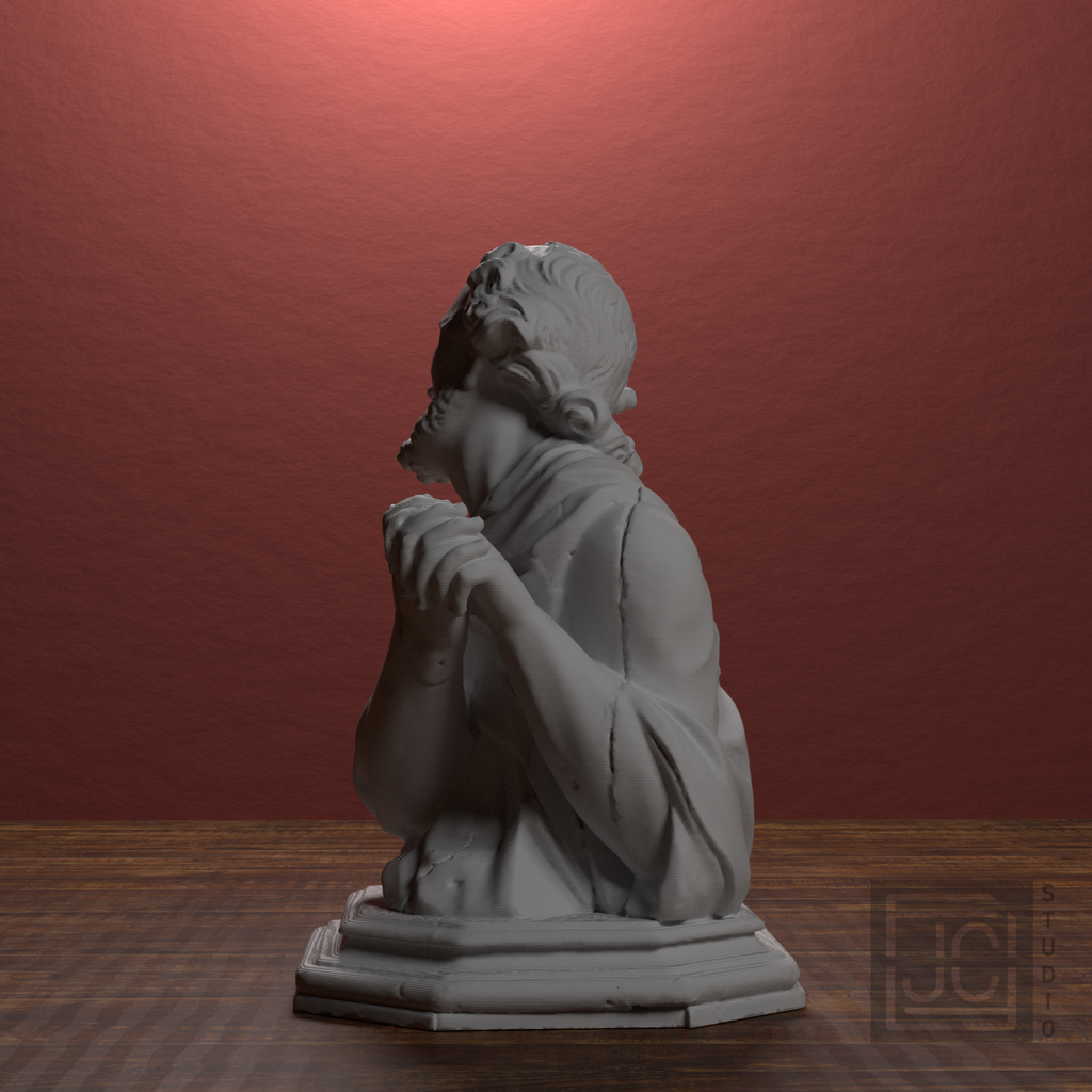Baroque Bearded Saint Bust after Museu de Manresa, library 270 degree view