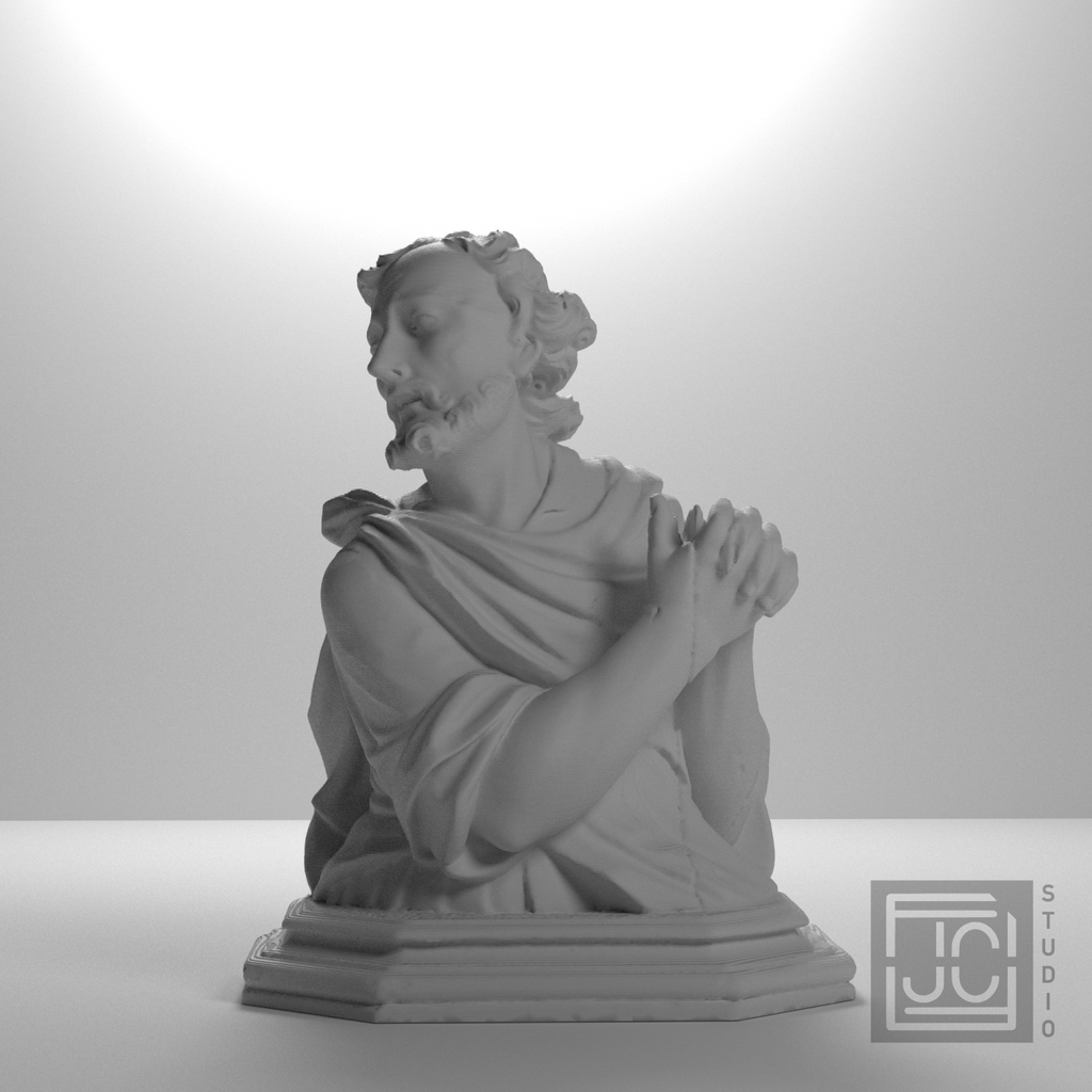 Baroque Bearded Saint Bust after Museu de Manresa, studio 0 degree view