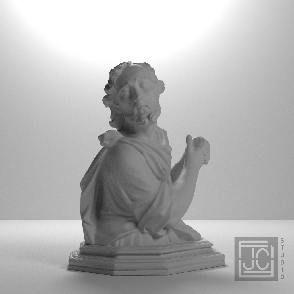 Baroque Bearded Saint Bust after Museu de Manresa, studio 45 degree view