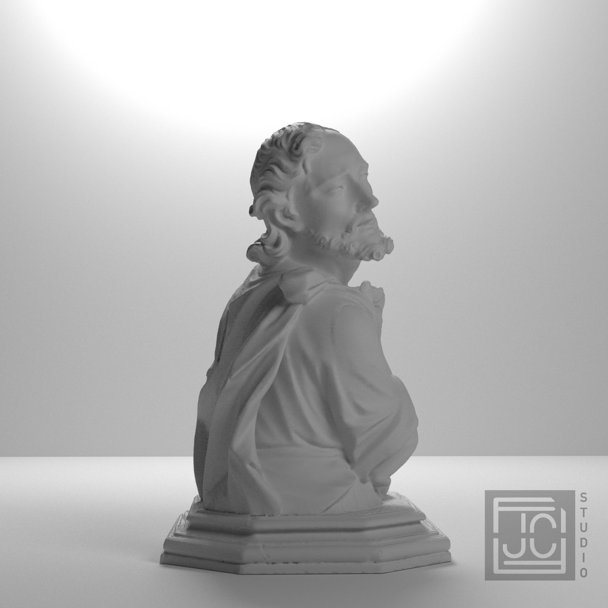 Baroque Bearded Saint Bust after Museu de Manresa, studio 90 degree view