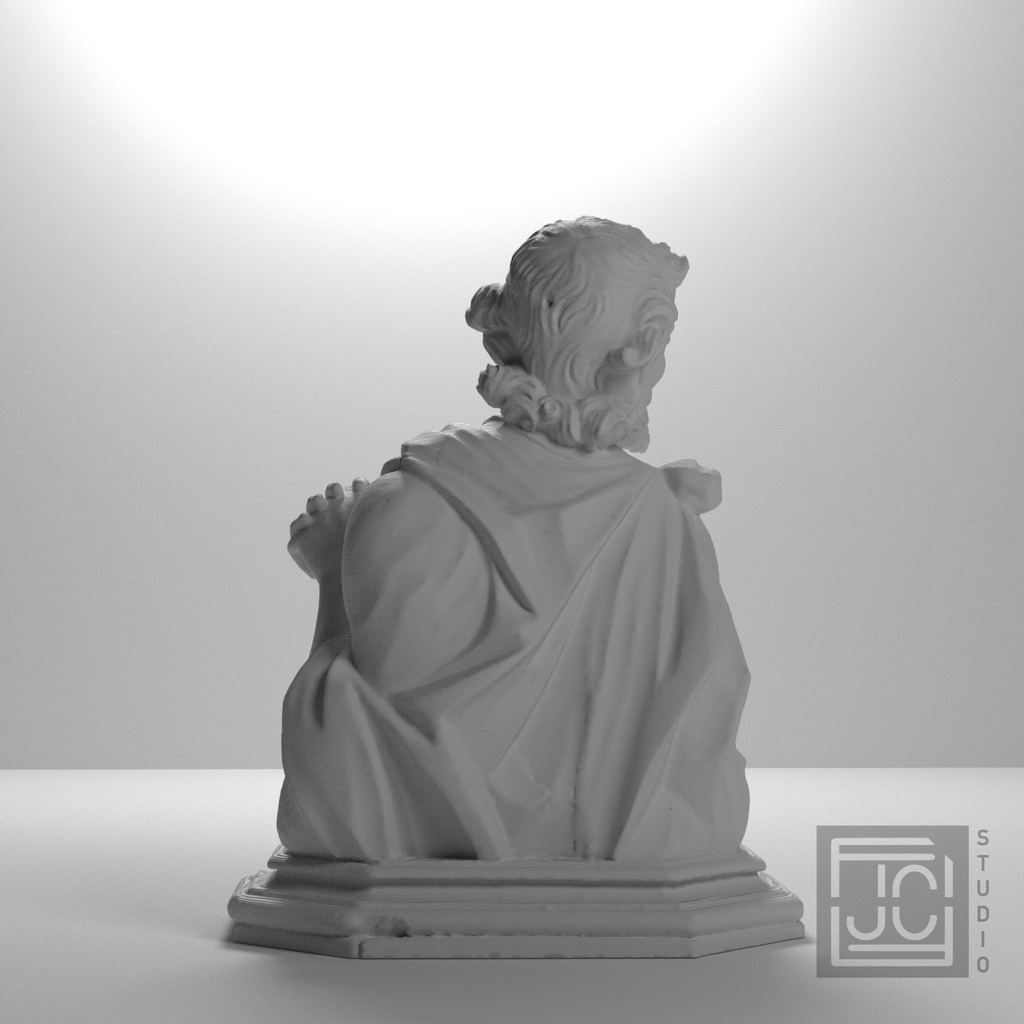 Baroque Bearded Saint Bust after Museu de Manresa, studio 180 degree view