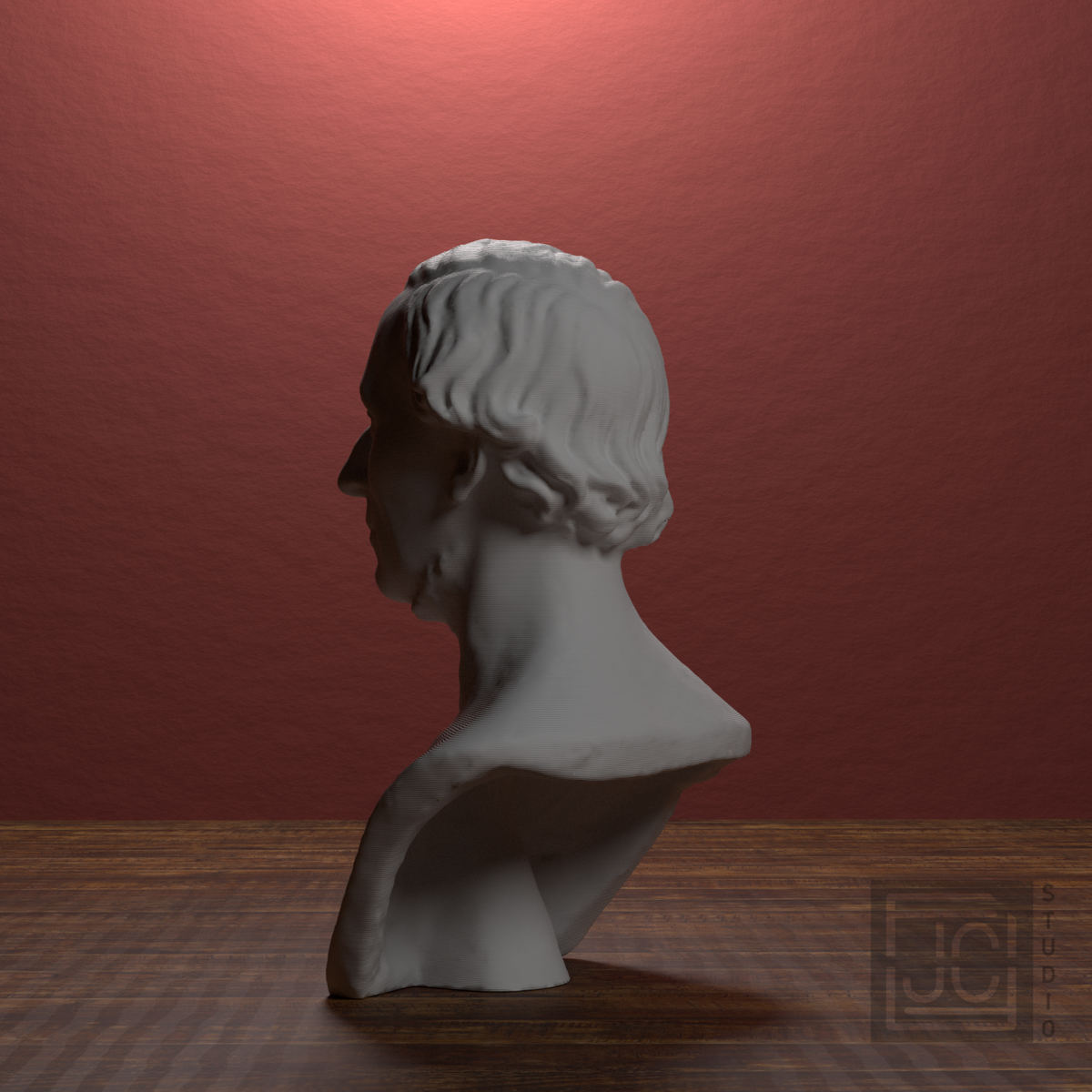Hans Christian Andersen Bust after H. W. Bissen, library 270 degree view