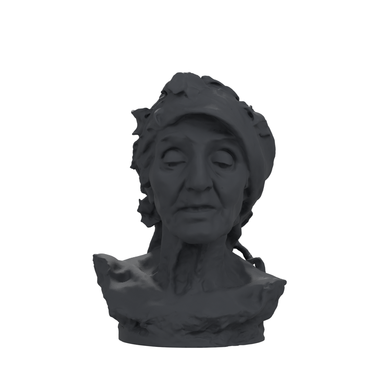 La Tradicio Elderly Woman Bust after Agusti Querol, Charcoal Black finish